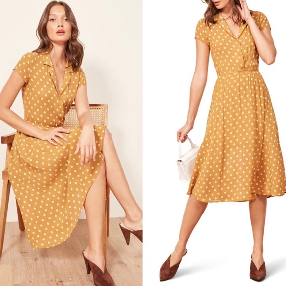 Reformation Dresses & Skirts - Reformation Polka Dot Dress 2 Mustard Griffith
